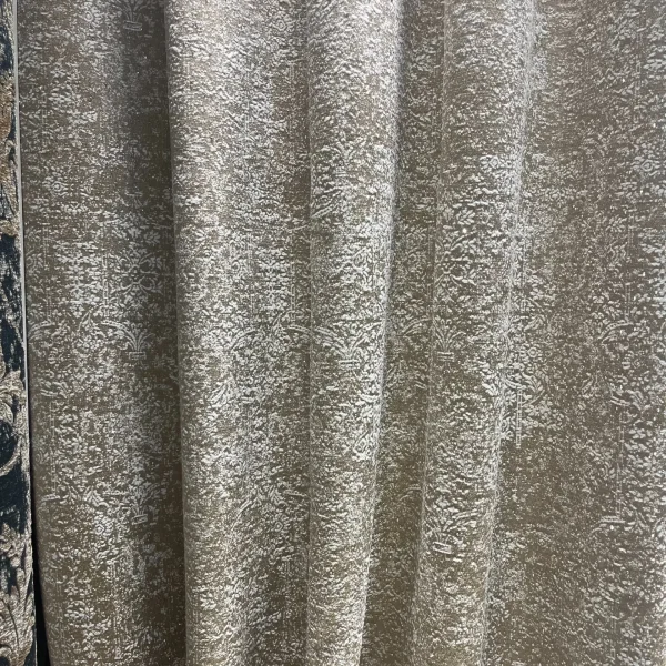 پرده حریر محو ترکی سیم بافت شاین و دکور طرح قابی پتینه مدل پیلیسه رنگ نسکافه