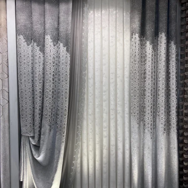 پرده پذیرایی طوسی سفید طرح پتینه مدل پلیسه - خرید و قیمت