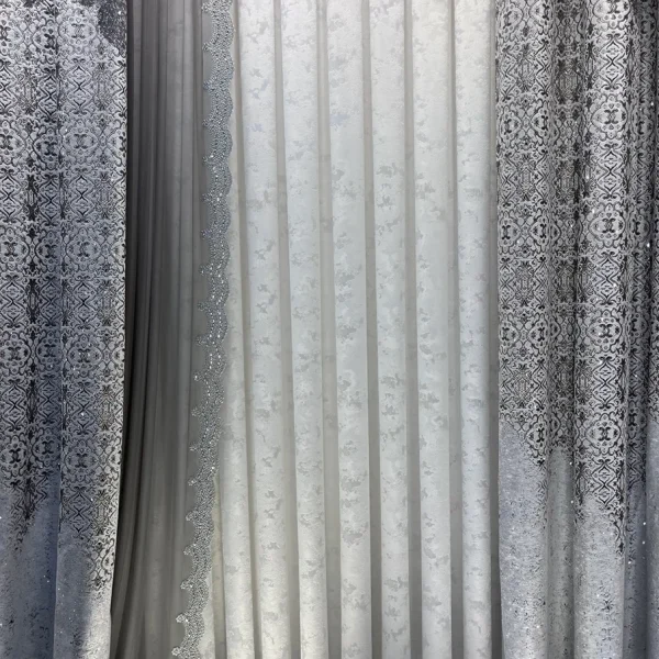 پرده پذیرایی طوسی سفید طرح پتینه مدل پلیسه - خرید و قیمت