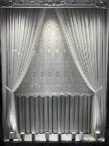 خرید پرده رومن لوکس کلاسیک با پارچه تور قابی و کنار پرده تور