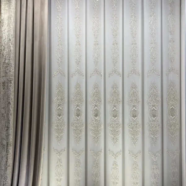 قیمت پرده پلیسه داماس قابی آسترکشی‌شده با مروارید دوزی