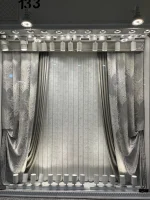 پرده حریر پتینه بدون نیاز به آستر با کنار پرده شانل طرح برگ