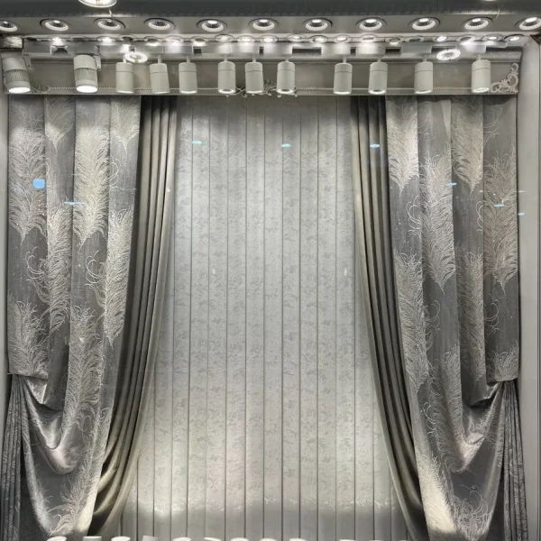 پرده حریر پتینه بدون نیاز به آستر با کنار پرده شانل طرح برگ