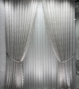 پرده تور ساده لمه دار سوزنی عرض ۳ متر مدل پلیسه