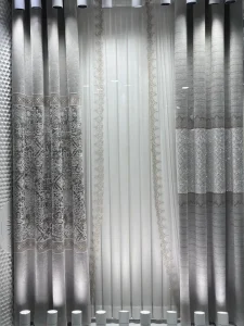 پرده پذیرایی حریر طرح اتوبانی شاین شیری کنار پرده تور لب