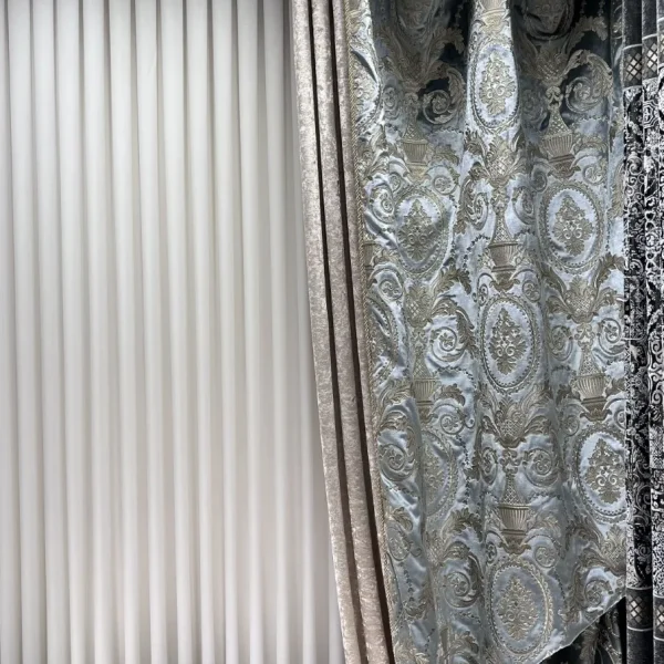 قیمت پرده حریر ساده لخت با کنار پرده مخمل گلدوزی و پتینه