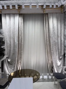 قیمت پرده حریر لخت برند هاوین با ترکیب کنار پرده شانل و مخمل پتینه