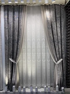 خرید پرده تور قابی آسترکشی شده با کنارپرده نئوکلاسیک و سایه دکوری