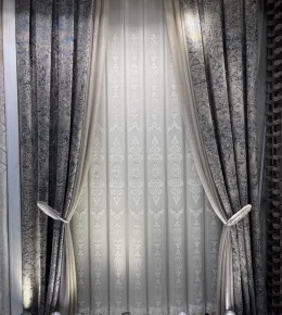 خرید پرده تور قابی آسترکشی شده با کنارپرده نئوکلاسیک و سایه دکوری