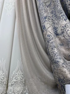 خرید پرده قابی آسترکشی به همراه کنارپرده پتینه و تور سایه شامپاینی