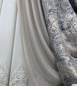 خرید پرده قابی آسترکشی به همراه کنارپرده پتینه و تور سایه شامپاینی